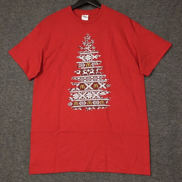 Mcdonald’s Christmas Tree T-Shirt Adult Small Red Short Sleeve Snowflake - Picture 1 of 8